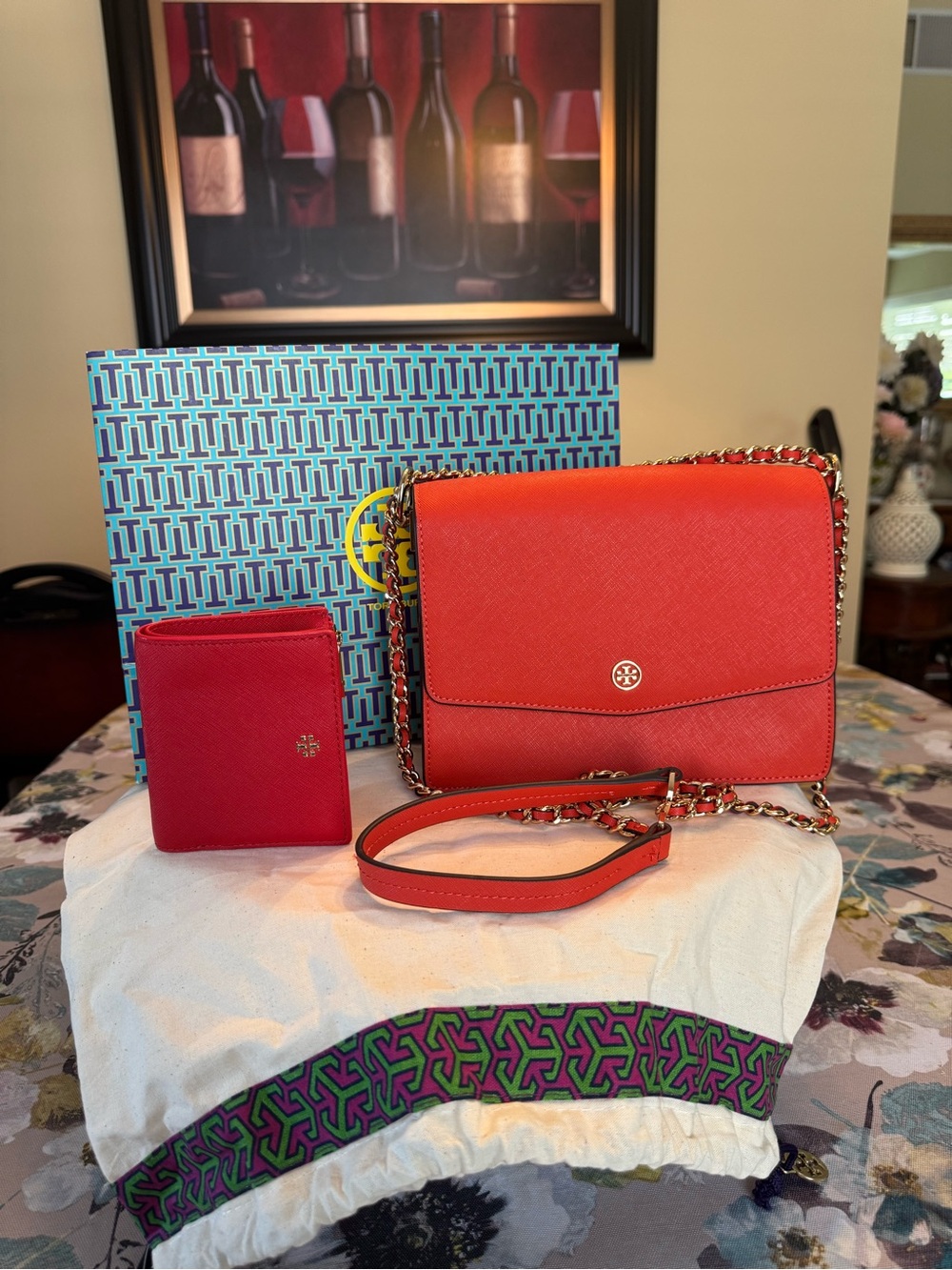 Tory Burch Poppy Crossbody Bag with Chain Strap and matching billfold/wallet